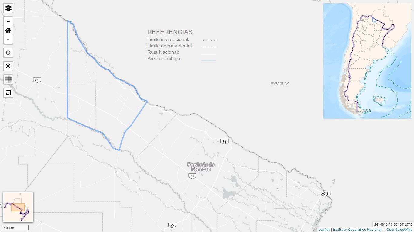 Mapa de zona oeste de la provincia de Formosa